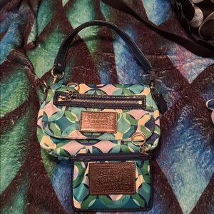 Coach Poppy Blue and Green handbag and card case